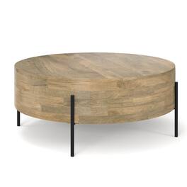 Simpli Home - Rayburn 38W Round Drum Coffee Table with Legs - Briarsmoke