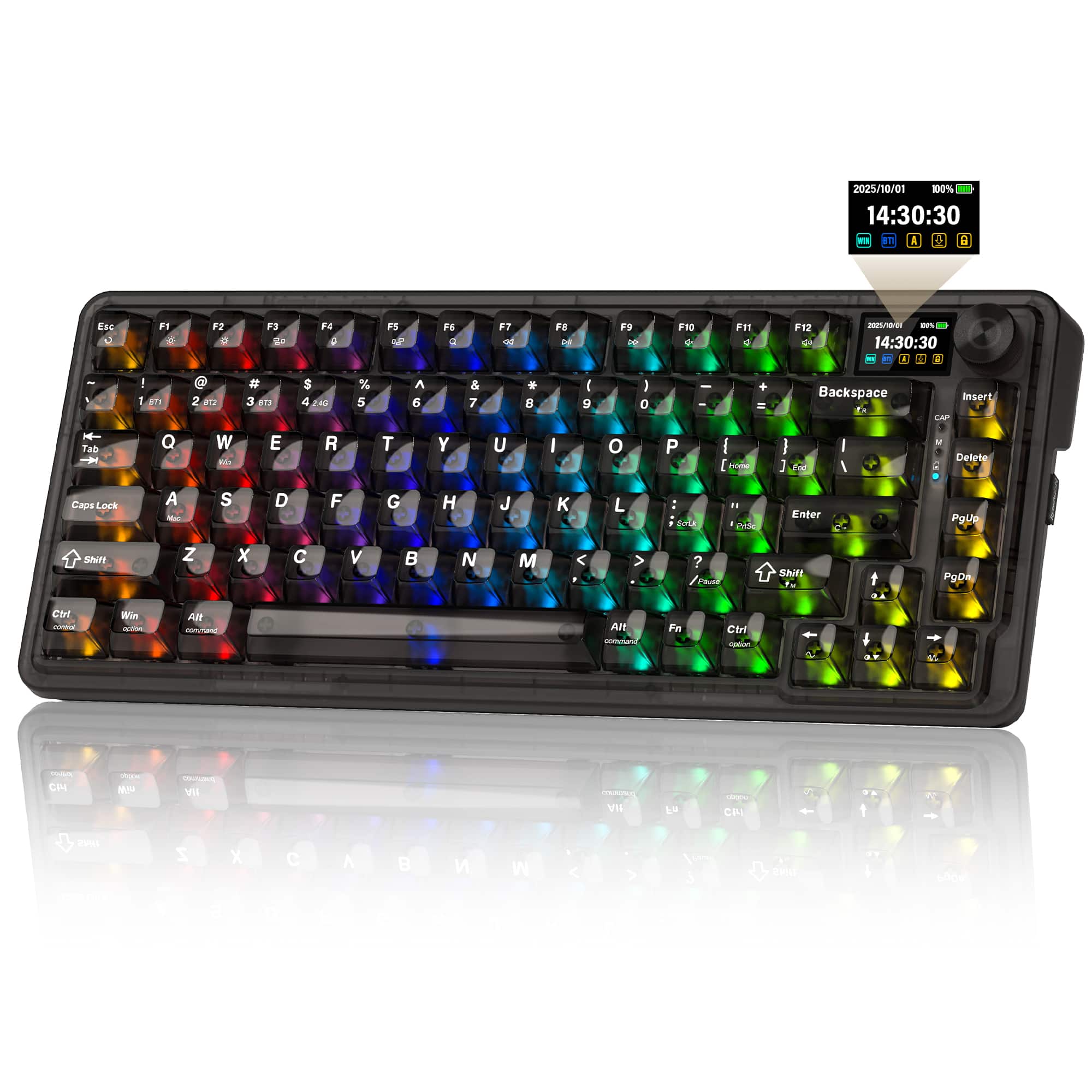 REDRAGON - K751 75% Wireless Mechanical Gaming Keyboard,Creamy Keyboards with Screen Knob RGB for Windows/Mac - Black