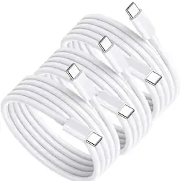 Qixxronics - 3PCS 6FT USB-C to USB-C Charging Cable for iPhone 16 E/17/Air/15/Pro/Plus/Pro Max, MacBook Pro/Air, iPad Pro /Air / Mini - White