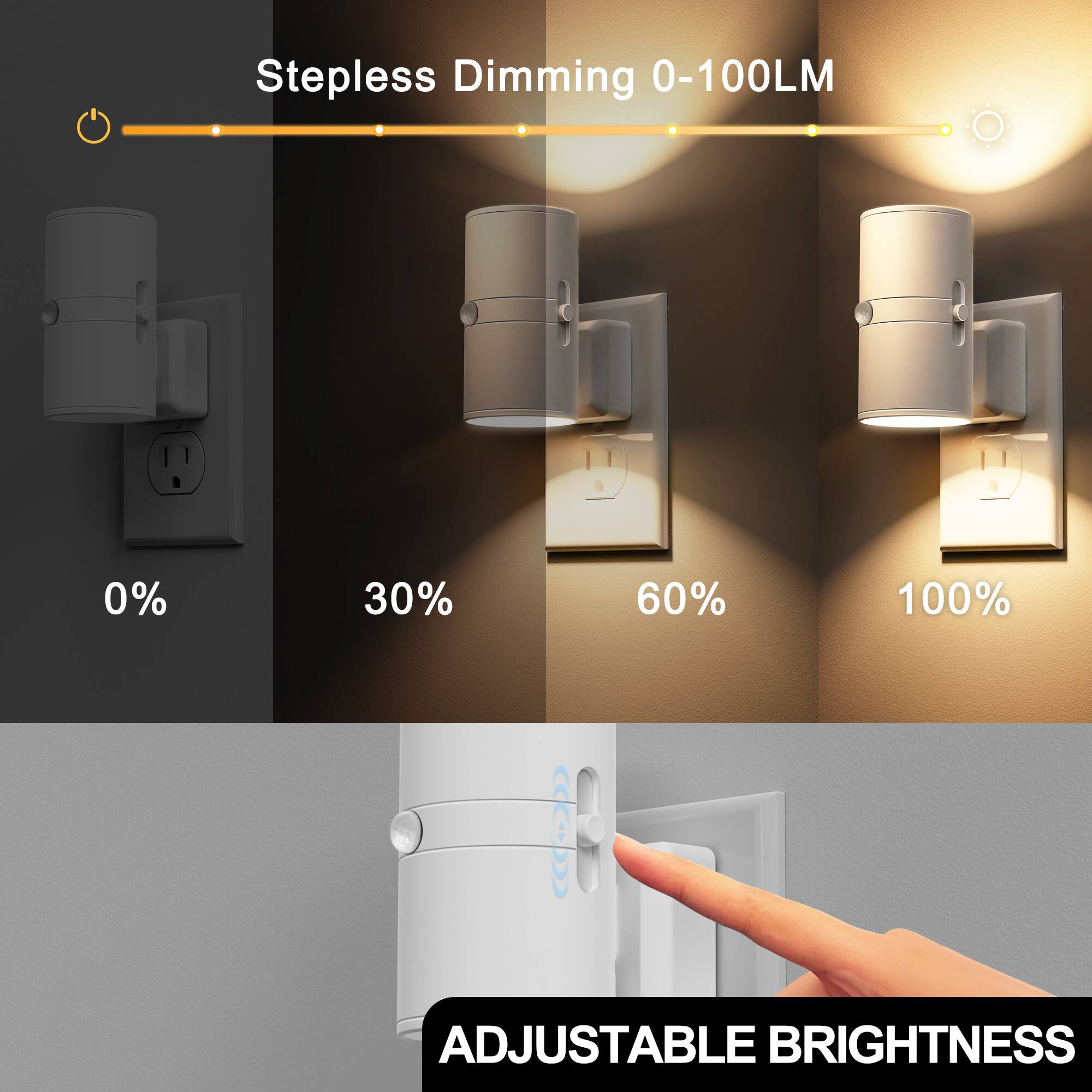 Stepless Dimming 0-100LM  
0%  
30%  
60%  
100%  
ADJUSTABLE BRIGHTNESS