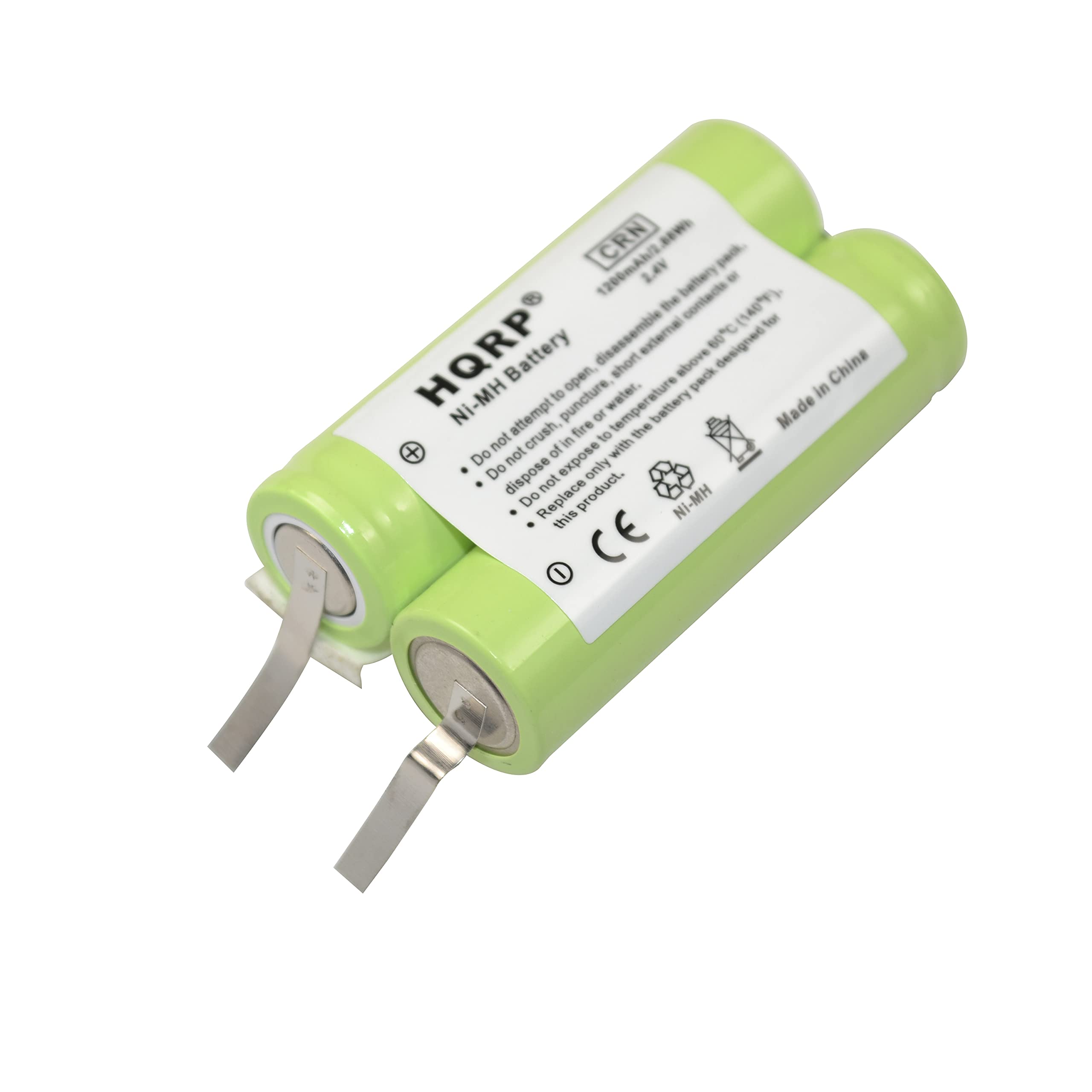 CRN aW 1206mAh/2 pek LAV battery - the contacts (1409) for disassemble external 60C Designed HQRP Ni-MH Battery to puncture, open. water. temperature short battery above pack Made in China attempt or crush, fire to the not of in in with + Do not expose Do dispose not only Do Replace product. NI-MH Ni this CE I

---

HQRPP  
Ni-MH Battery  
- Do not attempt to open, disassemble or dispose of the battery pack.  
- Do not crush, puncture or expose to fire.  
- Do not expose to temperatures above 60°C (140°F).  
- Do not dispose of in water.  
- Do not dispose of this product.  
Made in China  

CRN  
1206mAh  
2.4V  
128528V  

CE  
Ni-MH