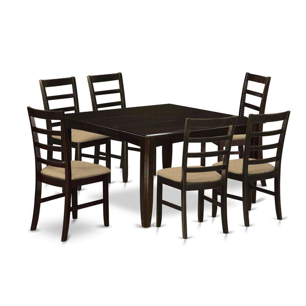 Back. East West Furniture - PARF7-CAP-C 7 Pc Formal Dining rooom set-Table and 6 Dinette Chairs. - Cappuccino.