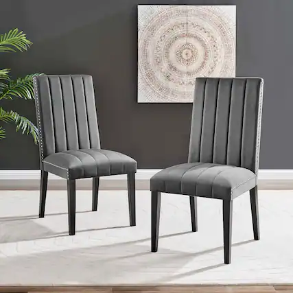 Front. Modway - Catalyst Performance Velvet Dining Side Chairs Set of 2 by Modway - Gray.