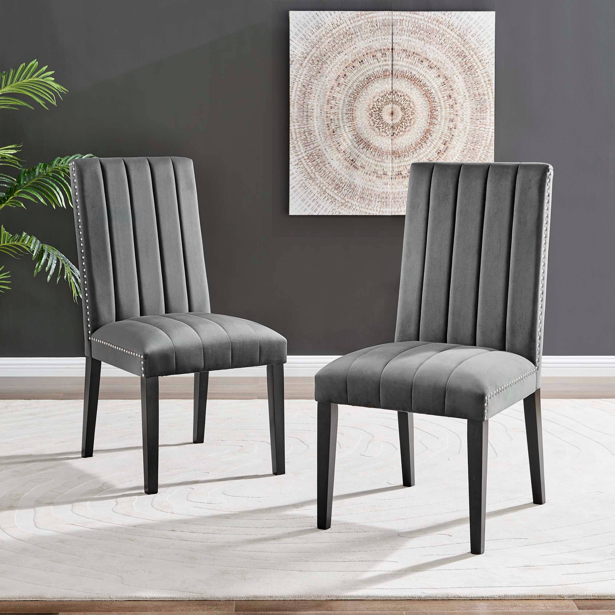 Front. Modway - Catalyst Performance Velvet Dining Side Chairs Set of 2 by Modway - Gray.