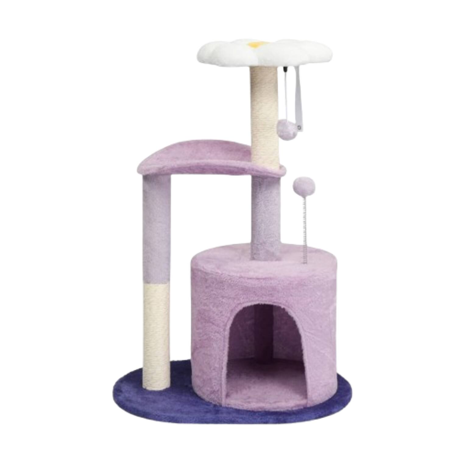 Front. Home Collection - Multi-Level Purple Cat Tree Tower with Scratching Post Condo and Play Balls - Purple.