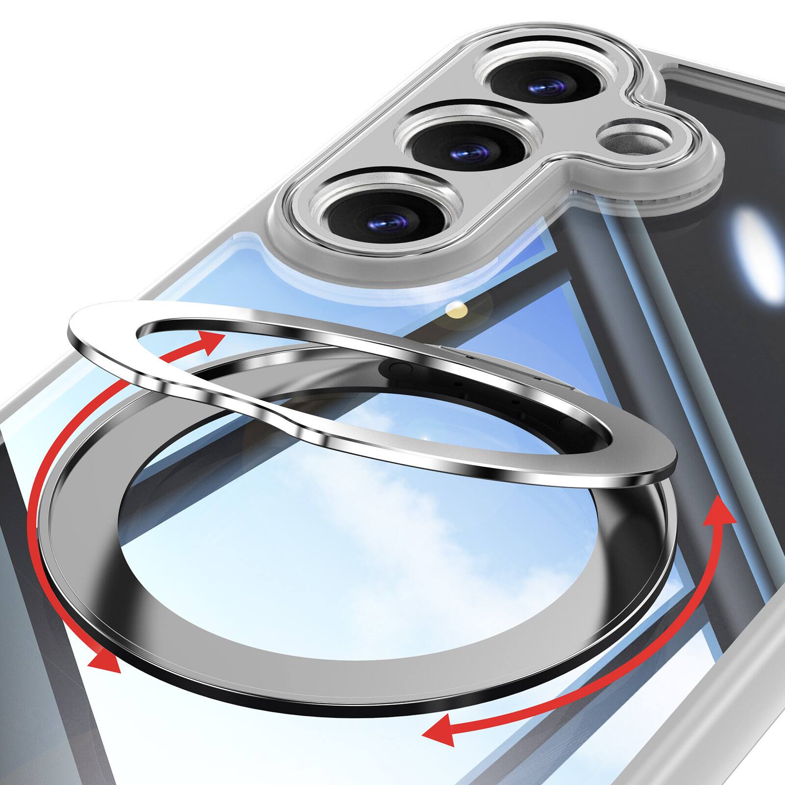 Alt View 4. Dteck - Magnetic Clear Case For Samsung Galaxy S26+, Shockproof Anti-Scratch 360° Ring Holder Stand PC+TPU Protection Cover - Gray.
