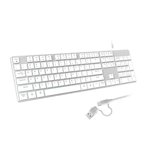 Cozy Serene - Wired Backlit For Windows/mac Aluminum Slim Quiet Full Size Keyboards Light Up With Usb A/usb C Dual Interface - Sliver white