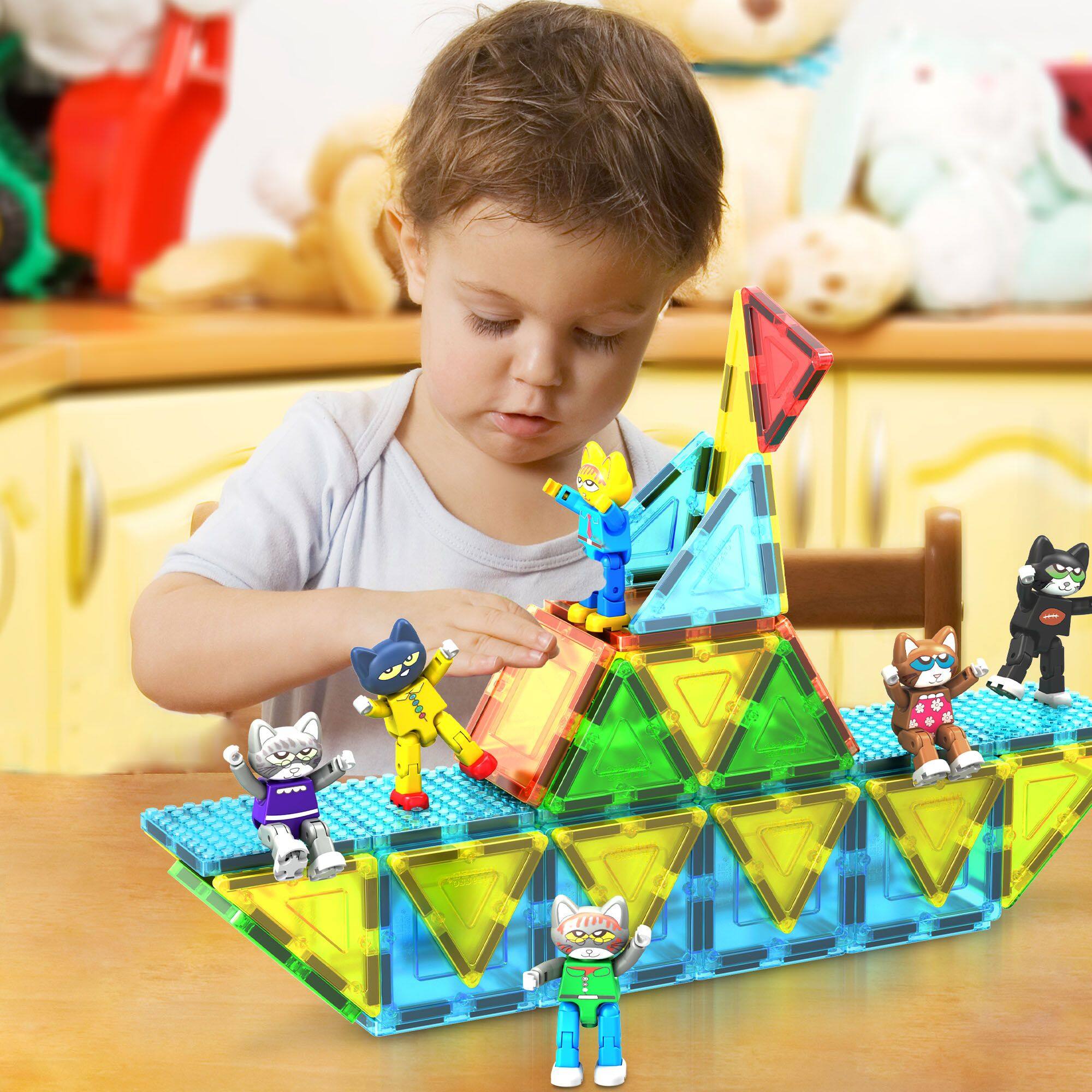 Alt View 6. PicassoTiles - PICASSO-TILES 6PC Pete The Cat Characters Theme Set Magnetic Tiles, Building Blocks, STEM Toys for Kids 3+.