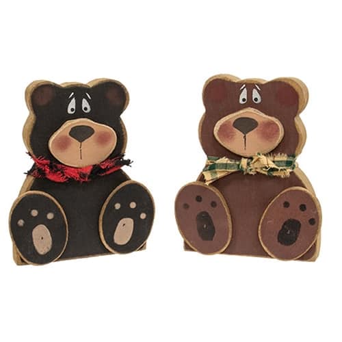 BreeBe - Distressed Wooden Teddy Bear Sitter - 2 Asstd - Black, Red