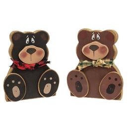 BreeBe - Distressed Wooden Teddy Bear Sitter - 2 Asstd - Black, Red