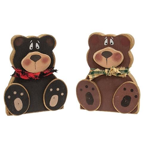 Front. BreeBe - Distressed Wooden Teddy Bear Sitter - 2 Asstd. - Black, Red.