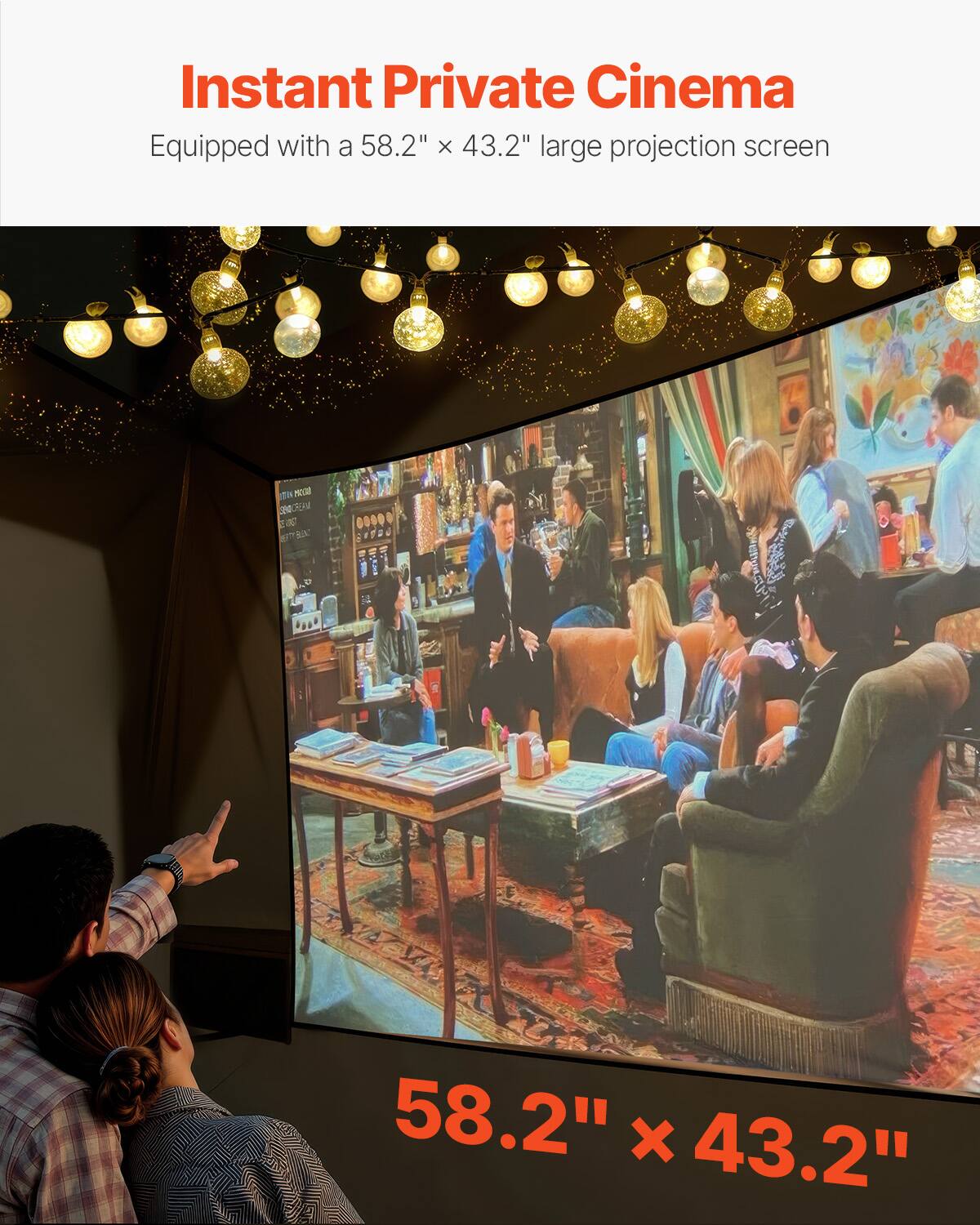 Instant Private Cinema, Equipped with a 58.2" x 43.2" large projection screen, 58.2" x 43.2"