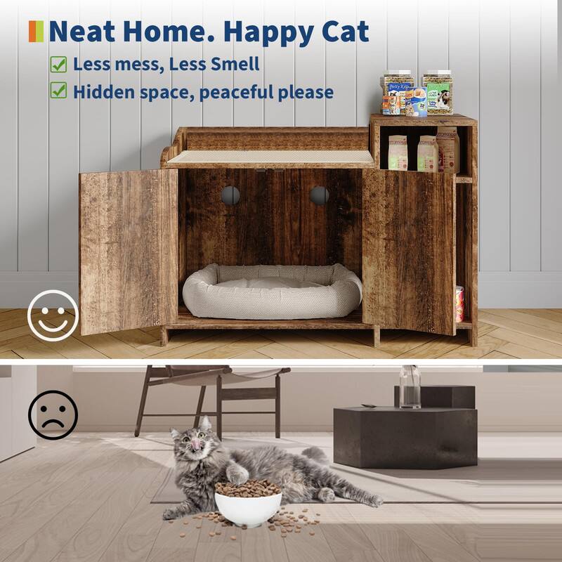 Neat Home. Happy Cat

- Less mess, Less Smell
- Hidden space, peaceful please