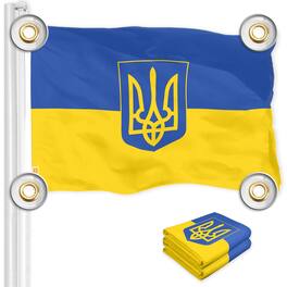 G128 - 2-Pack Ukraine Coat of Arms Flag, 3 x 5 ft, 150D Polyester, Brass Grommets - Blue and Yellow