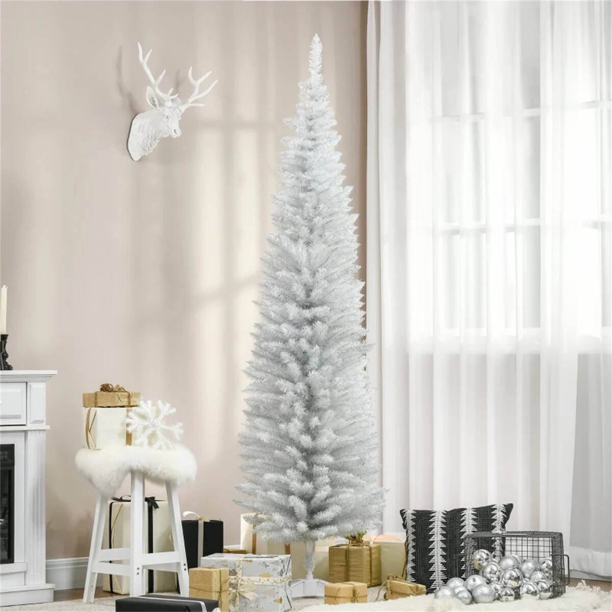 Left. Resenkos - Resenkos 7 foot white Christmas tree with bracket - White.