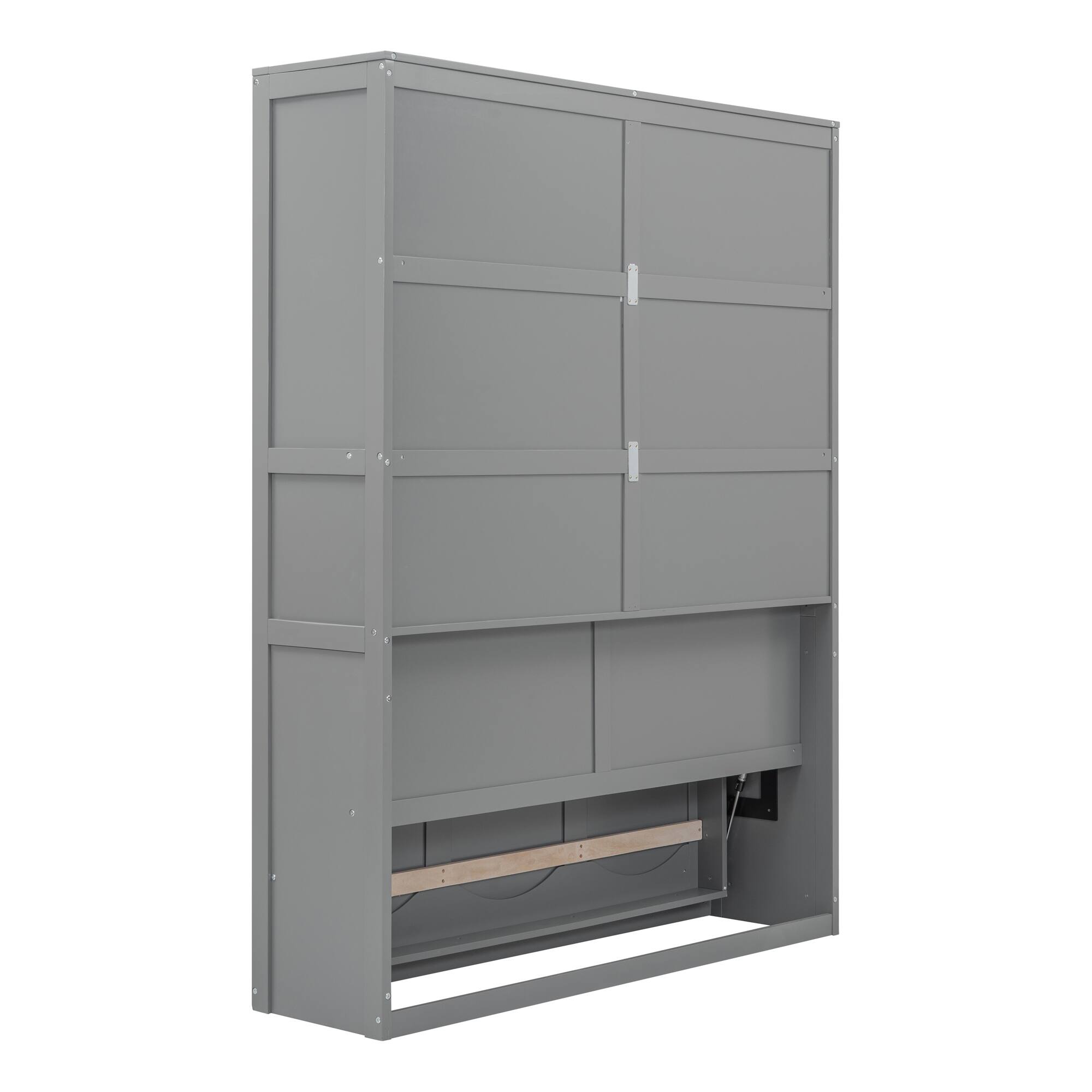 Left. Tiramisubest - Queen Size Gray Murphy Bed with Shelves, Solid Wood+MDF, Space-Saving - Gray.