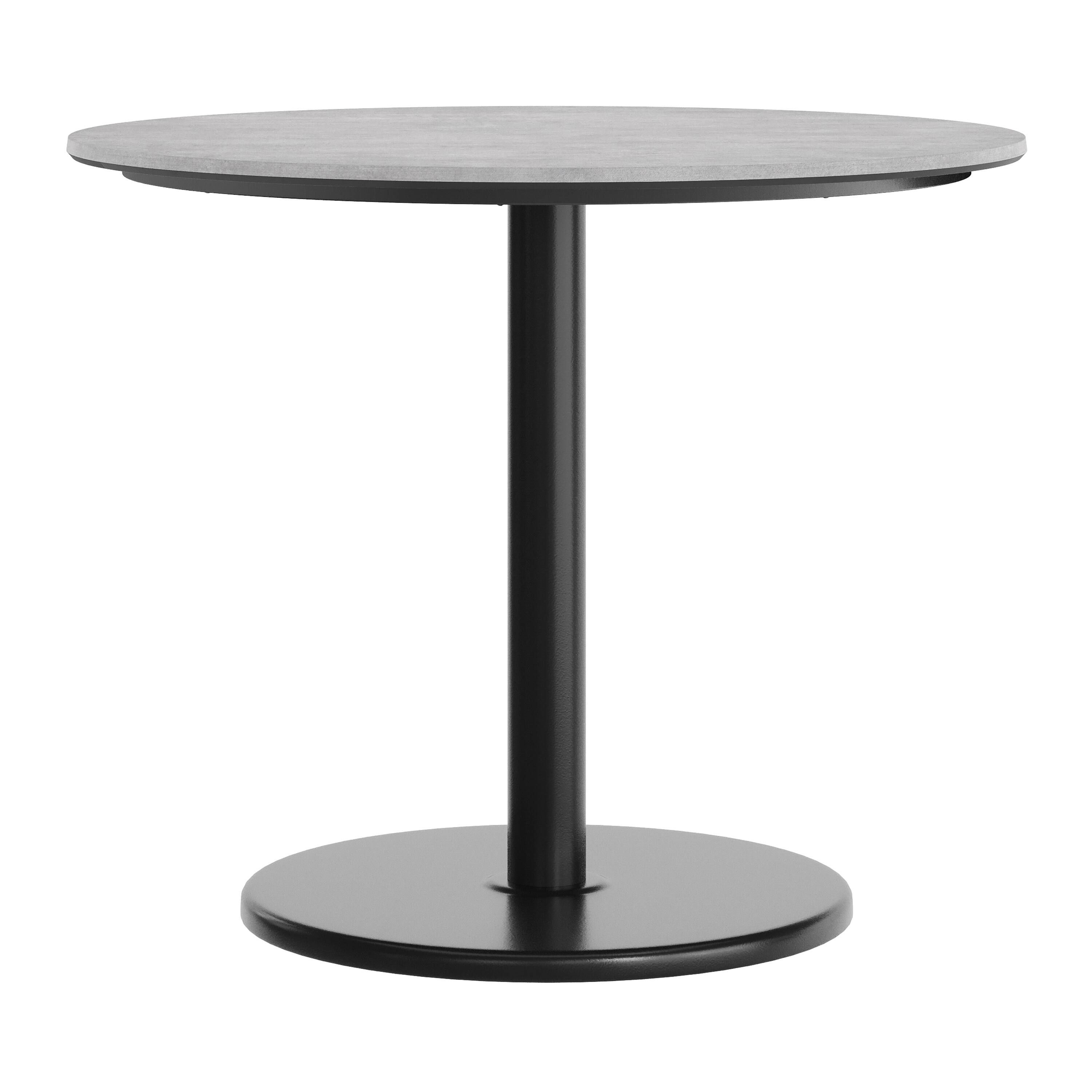 Alt View 7. Emma + Oliver - PureShield Tabletop with Seam-Free Surface Innovation and Table Height Round Base - Gray Faux Concrete/Black Base.