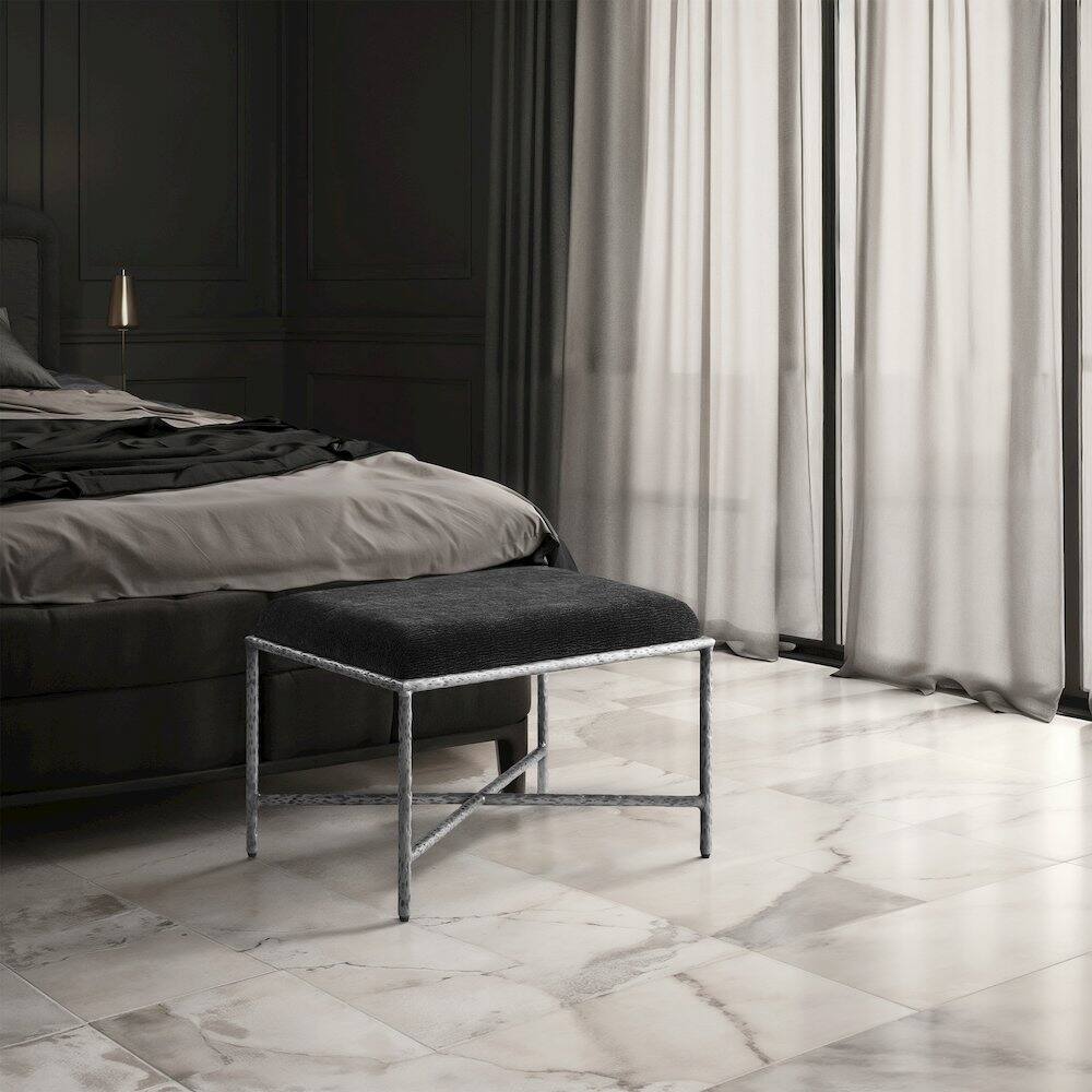 Alt View 1. Meridian Furniture - Valley Black Chenille Fabric Bench - Black.