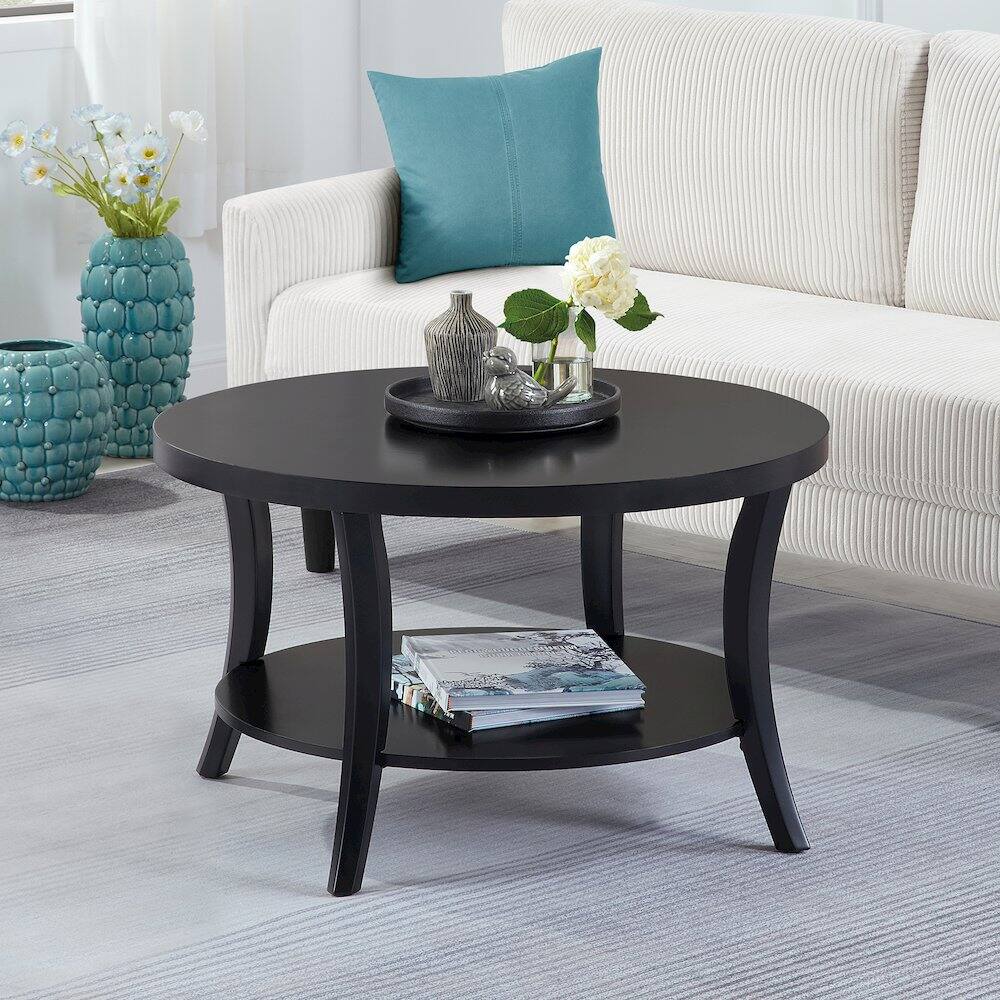 Angle. Convenience Concepts - Charleston Round Coffee Table with Shelf - Black.