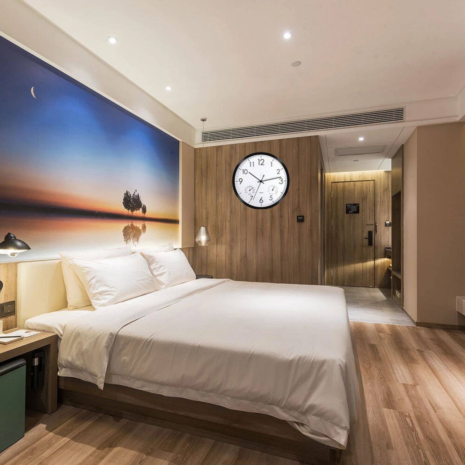 Left. Stock Preferred - 12" Silent Analog Wall Clock – Temp & Humidity Display - Black.