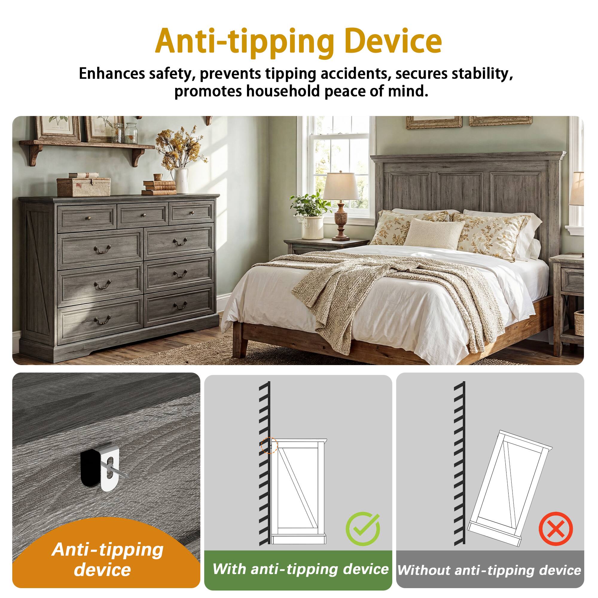 Anti-tipping Device  
Enhances safety, prevents tipping accidents, secures stability, promotes household peace of mind.  

1. Anti-tipping device  
   - With anti-tipping device  
   - Without anti-tipping device