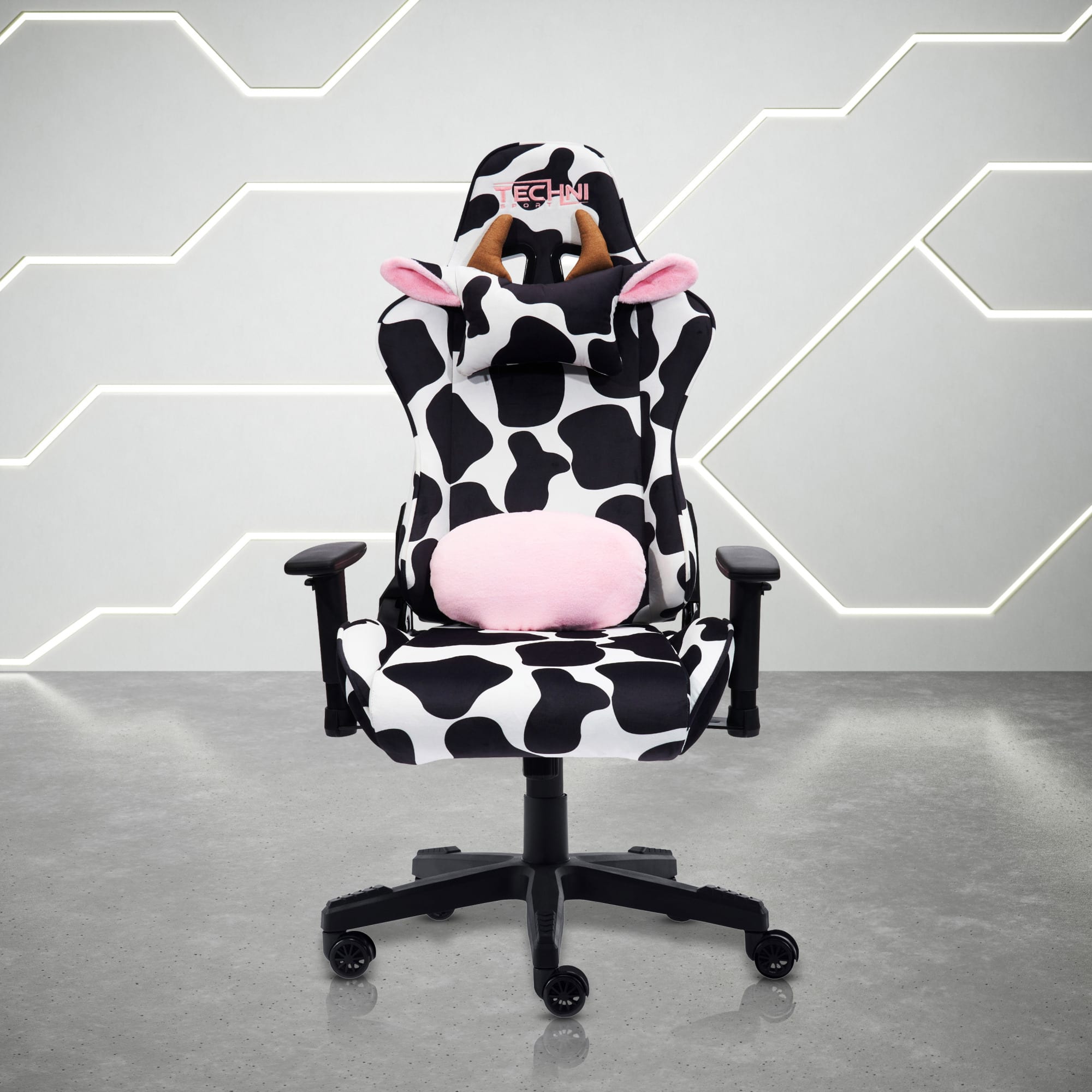 GOODSILO - Unique Cow Print Gaming Chair with Plush Headrest and Lumbar Support for Ultimate Comfort - Black White