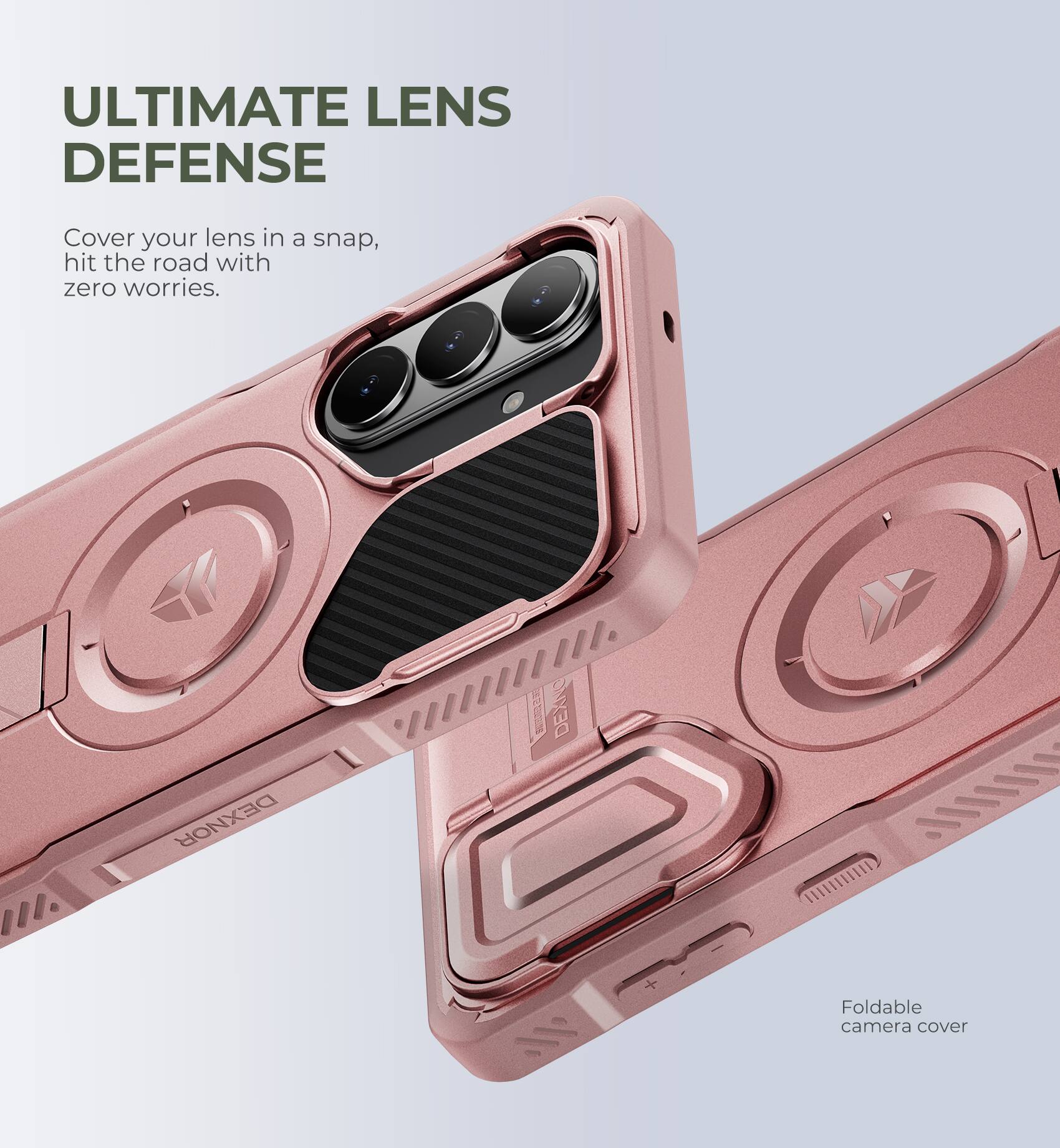 ULTIMATE LENS DEFENSE

Cover your lens in a snap, hit the road with zero worries.

DEXNOR

Foldable camera cover