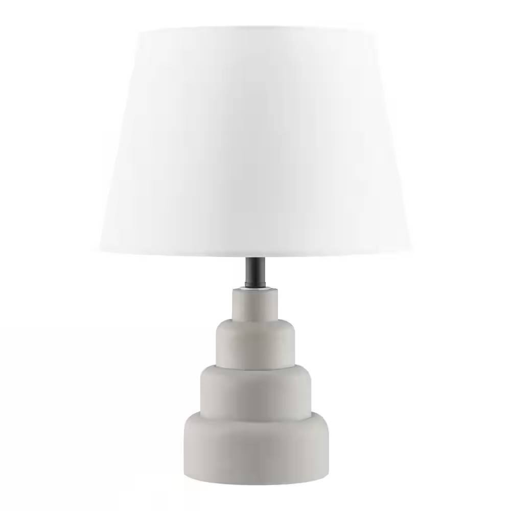 Front. Hivvago - Small Grey Desk Light Table Lamp with White Fabric Shade for Bedside Nightstand - Grey, White.