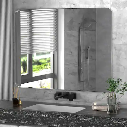 Front. PAIHOME - Classic Stainless Steel Rectangular Wall Mirror - Waterproof and Rustproof Bathroom Mirrors Modern Mirror - Silver-22x30 Inch.