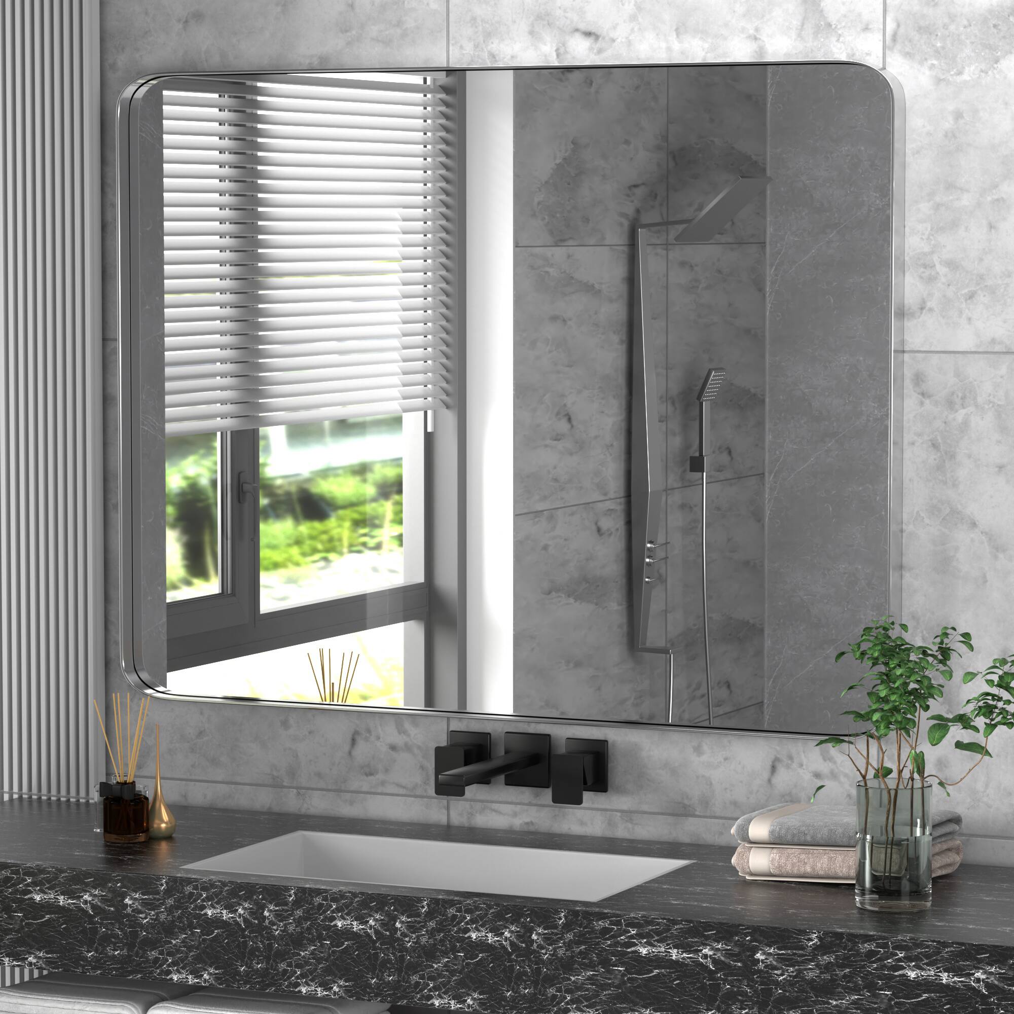 Front. PAIHOME - Classic Stainless Steel Rectangular Wall Mirror - Waterproof and Rustproof Bathroom Mirrors Modern Mirror - Sliver-22x30 Inch.