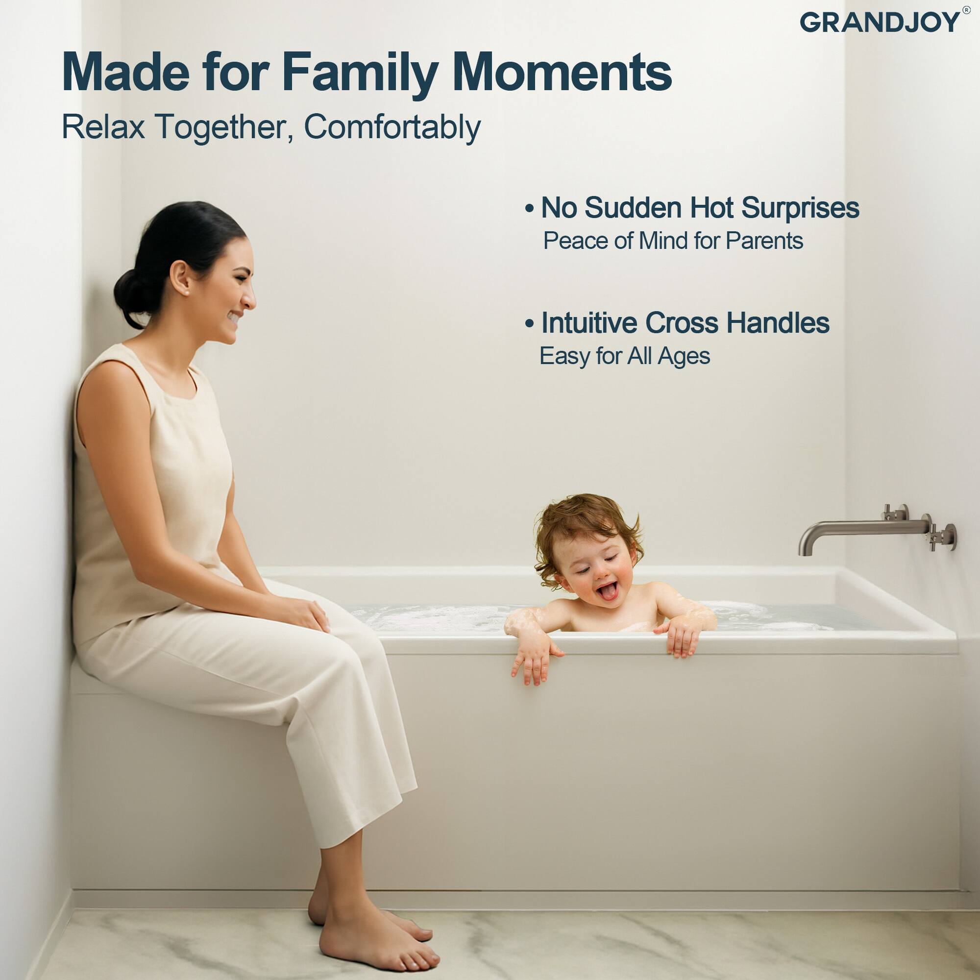 Made for Family Moments  
Relax Together, Comfortably  

- No Sudden Hot Surprises  
  Peace of Mind for Parents  

- Intuitive Cross Handles  
  Easy for All Ages  

GRANDJOY®