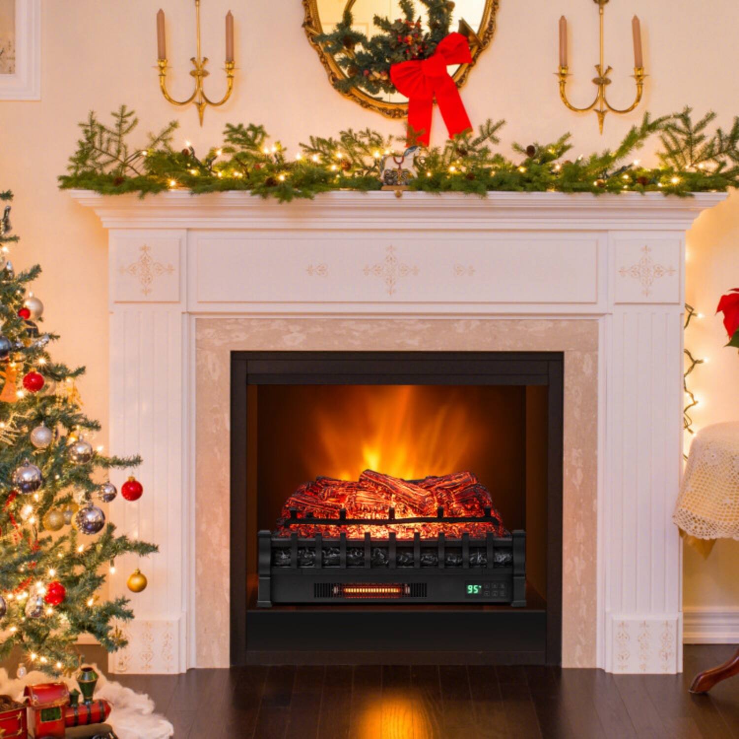 Alt View 4. LUCKY ONE - 26 Inch Smart WiFi Infrared Electric Fireplace Insert with Pine Logs & 5 Flame Colors - Black.
