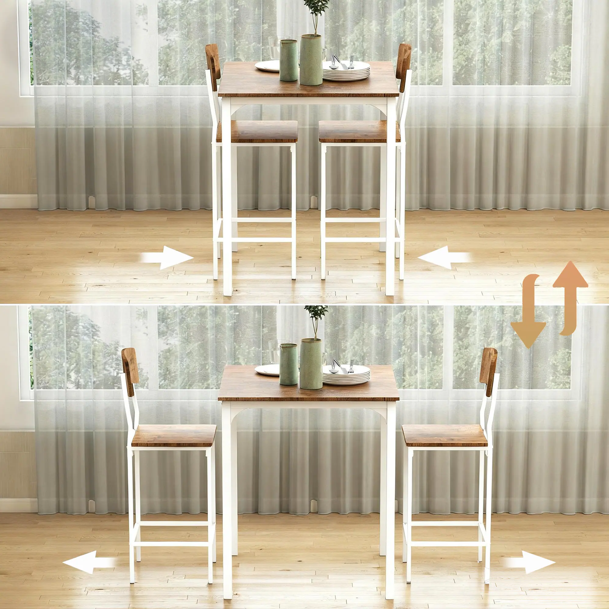 Alt View 6. Homcom - Piece Pub Table and Chairs, Small Kitchen Table and Chairs, Square Dining Table with 2 Stools - Walnut and White.