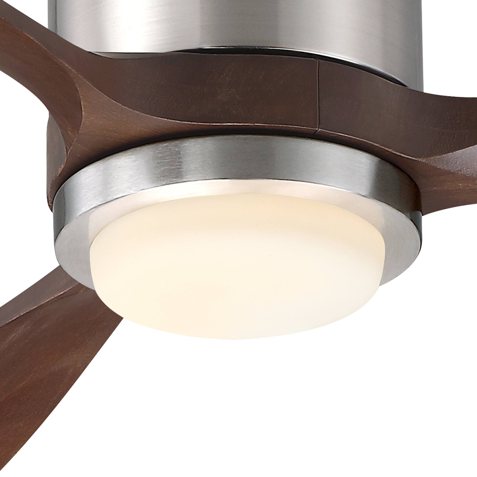 Alt View 9. Parrot Uncle - 52" Modern 3 Solid Wood Blade Flush Mount Ceiling Fan with LED Light and Remote - Satin Nickel.