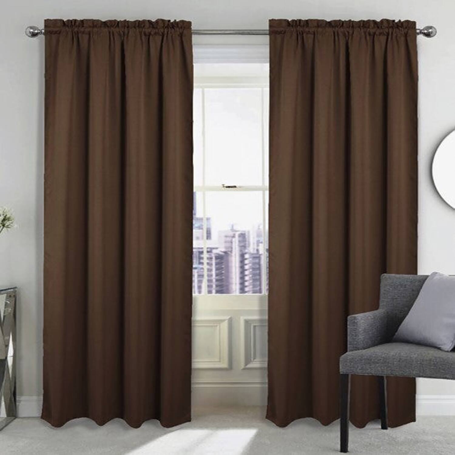 Angle. RT Designers Collection - RT Designers Collection 100% Polyester Twilight Blackout Rod Pocket Curtain Panel 54" x 90" Chocolate - Chocolate.