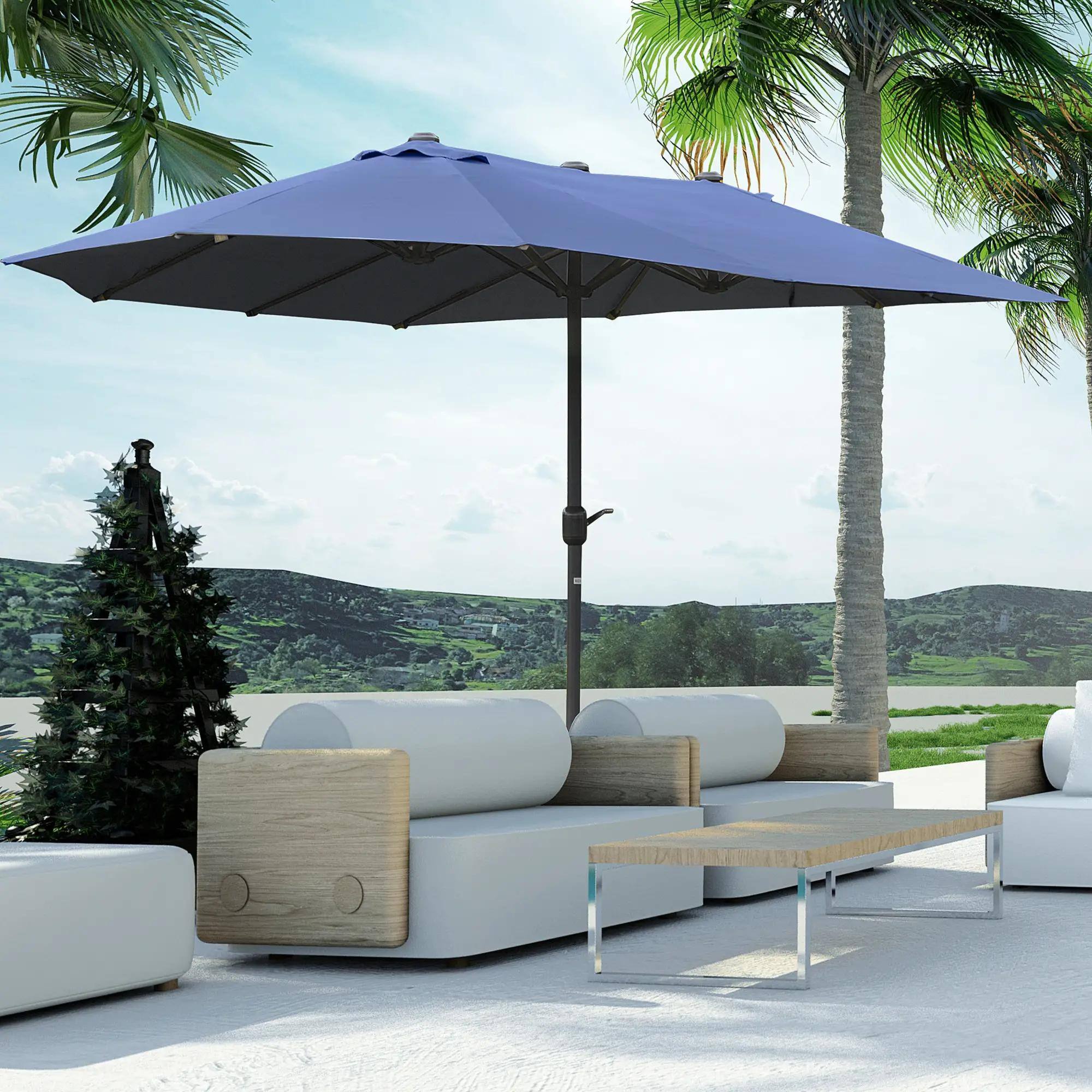 Alt View 7. Spaco - Spaco 15Ft Double-Sided Rectangular Patio Umbrella, Crank Shade with Base - Dark Blue.