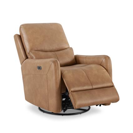 Front. TinyHomie - 30in Swivel Power Recliner Arm Chair Saddle Brown Faux Leather - Brown.