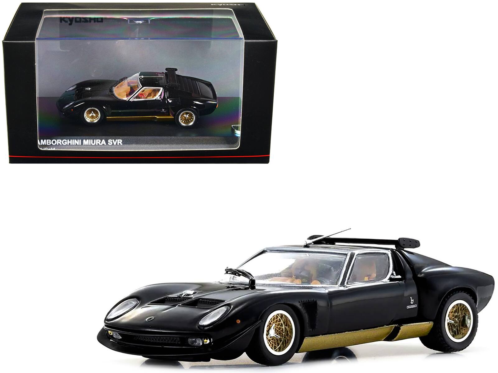 Lamborghini Miura SVR Accents and Wheels 1/43 Diecast Model Car by Kyosho - Black with Gold