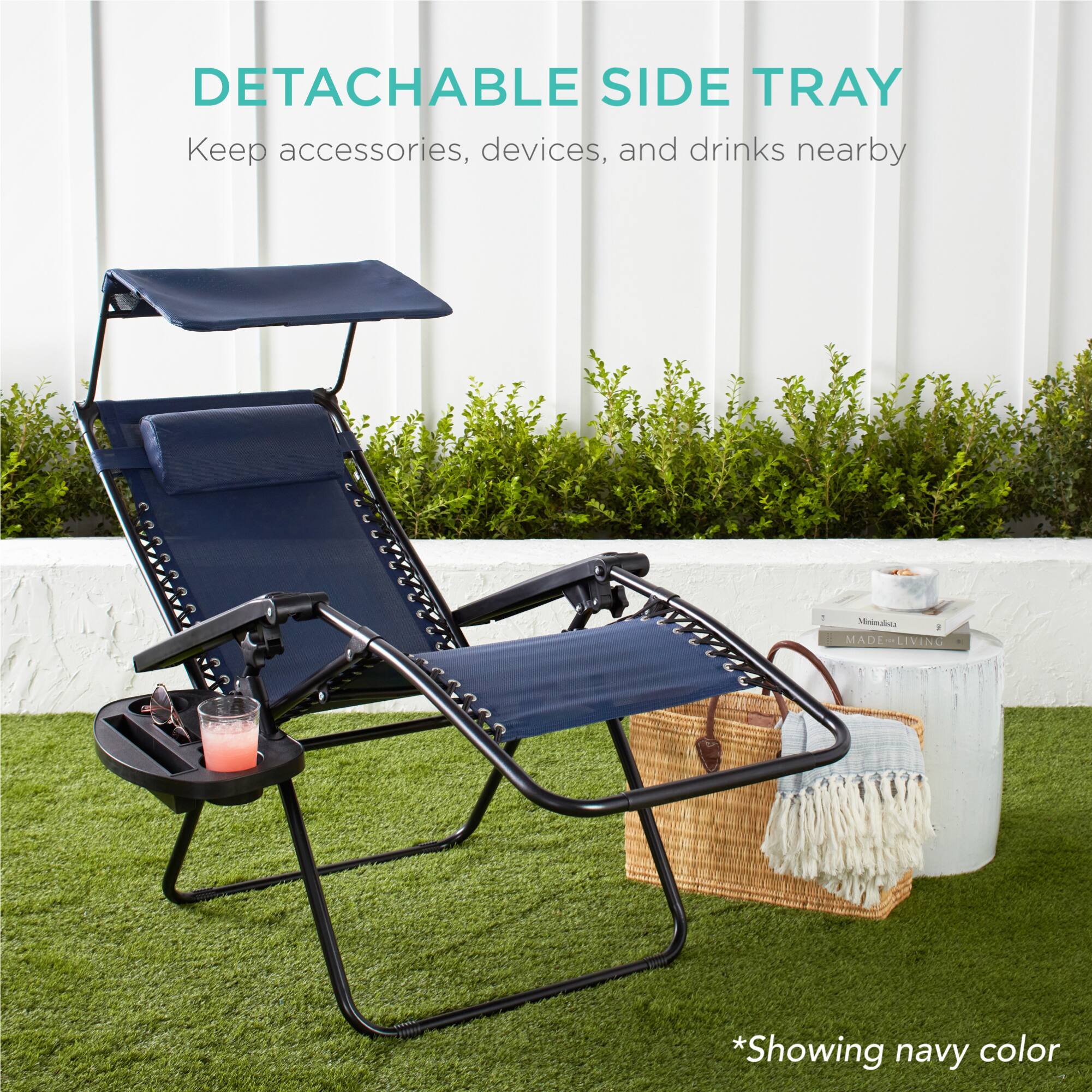 DETACHABLE SIDE TRAY  
Keep accessories, devices, and drinks nearby

Mininalisa THE MADE LIVING

*Showing navy color