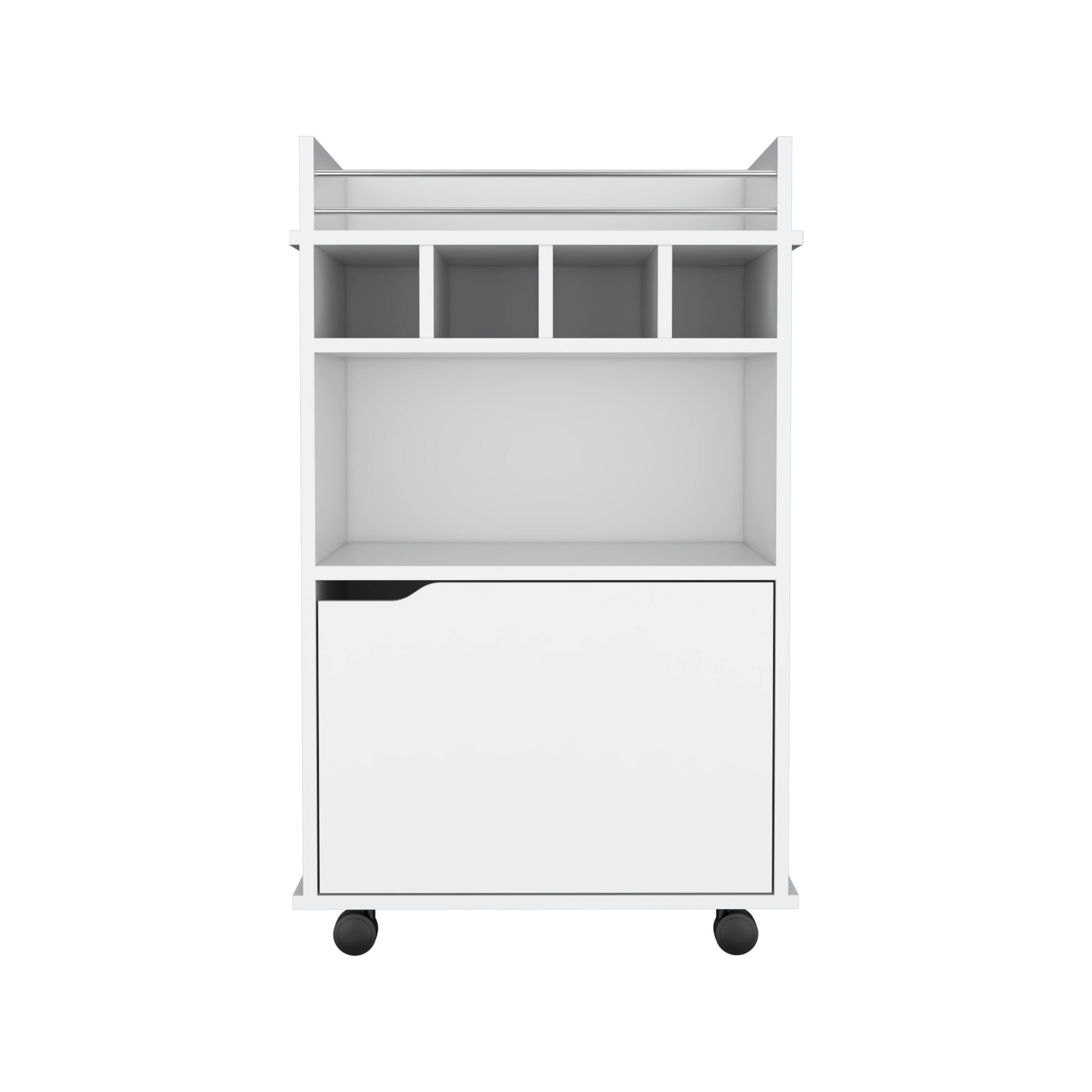 Alt View 3. TuHome - Phoenix Bar Cart with 2 Open Shelves, 4 Wine Cubbies And a Cabinet, Living Room or Bar Room - White.