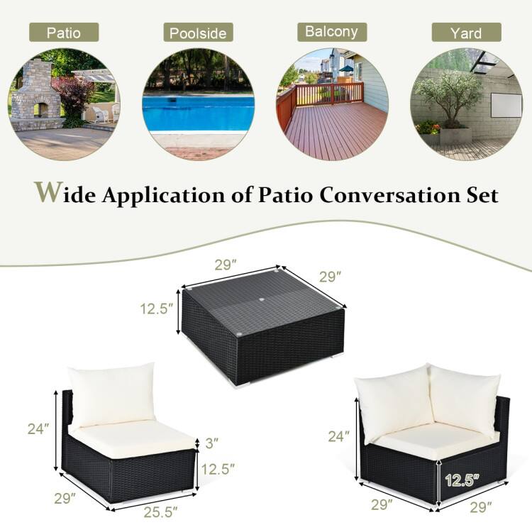 Patio Poolside Balcony Yard Wide Application of Patio Conversation Set  
29" 29" 12.5" 24" 3" 24" 29" 25.5" 12.5" 29" 12.5" 29"