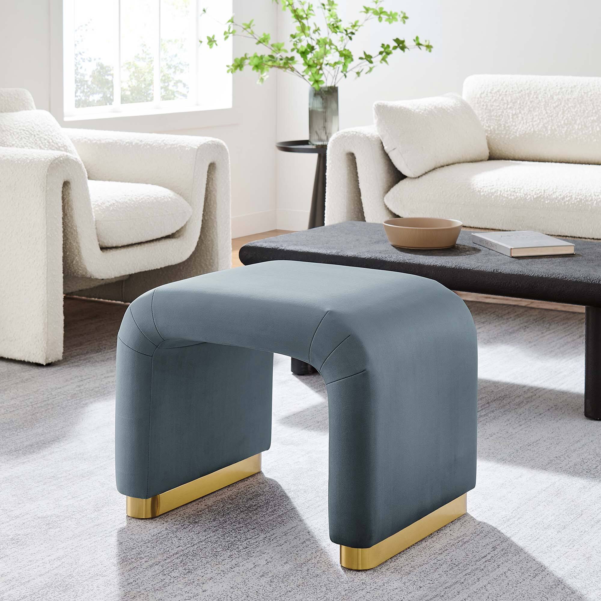 Alt View 2. Modway - Koda Performance Velvet Waterfall Stool by Modway - Brass Cadet Blue.
