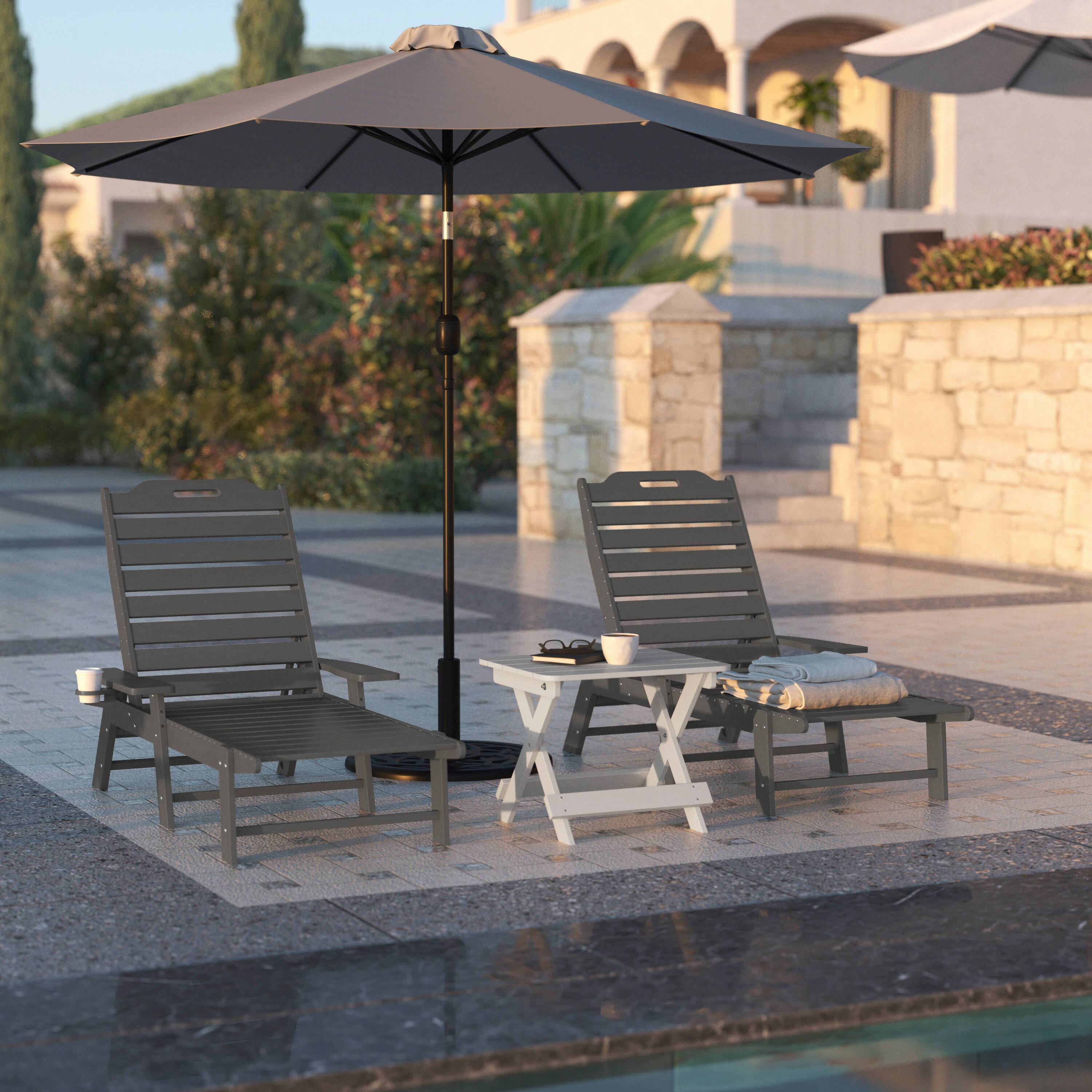 Alt View 2. Flash Furniture - Monterey Adjustable Adirondack Lounger with Cup Holder- All-Weather Indoor/Outdoor HDPE Lounge Chair in Gray - Gray.
