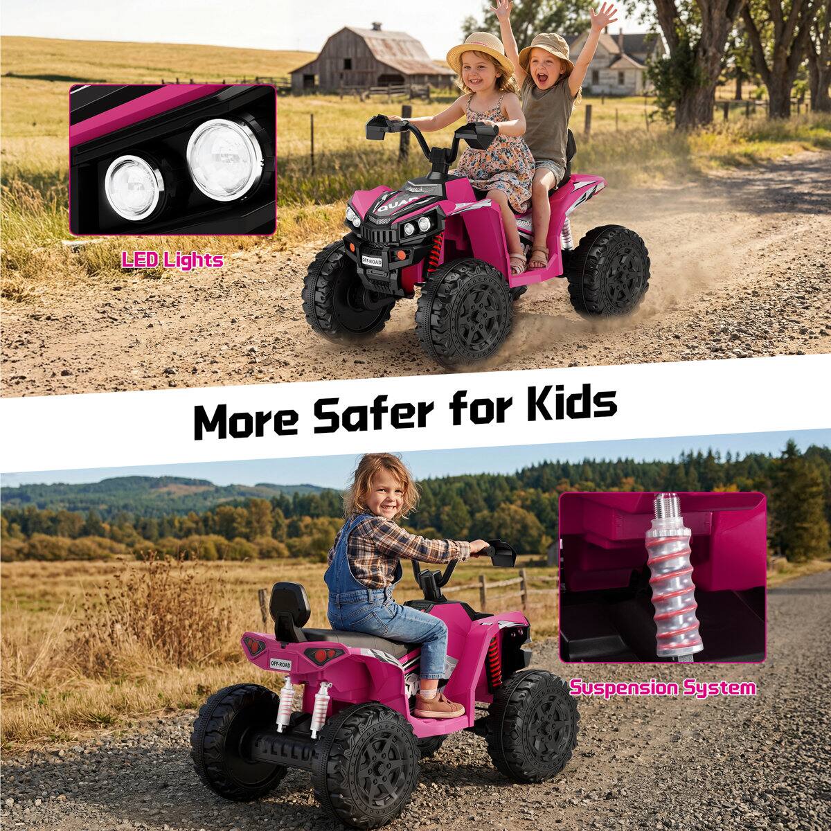 QUAD  
LED Lights  
More Safer for Kids  
201400  
Suspension System