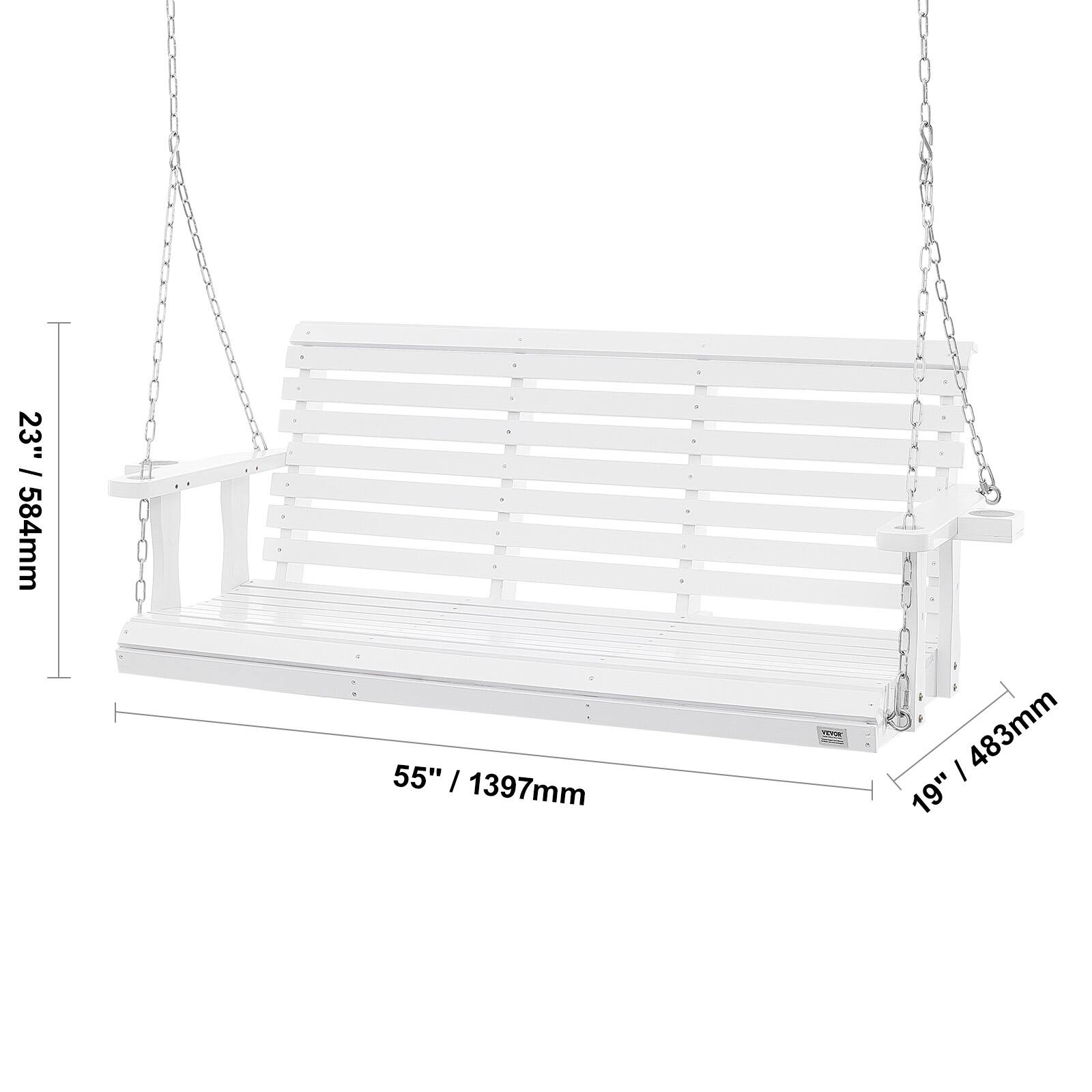 The corrected text is:

23" / 584mm
55" / 1397mm
483mm
19"