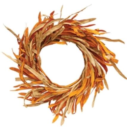 Front. BreeBe - Soft Touch Tucson Yucca Leaves Wreath - 24" - Cream, Orange.