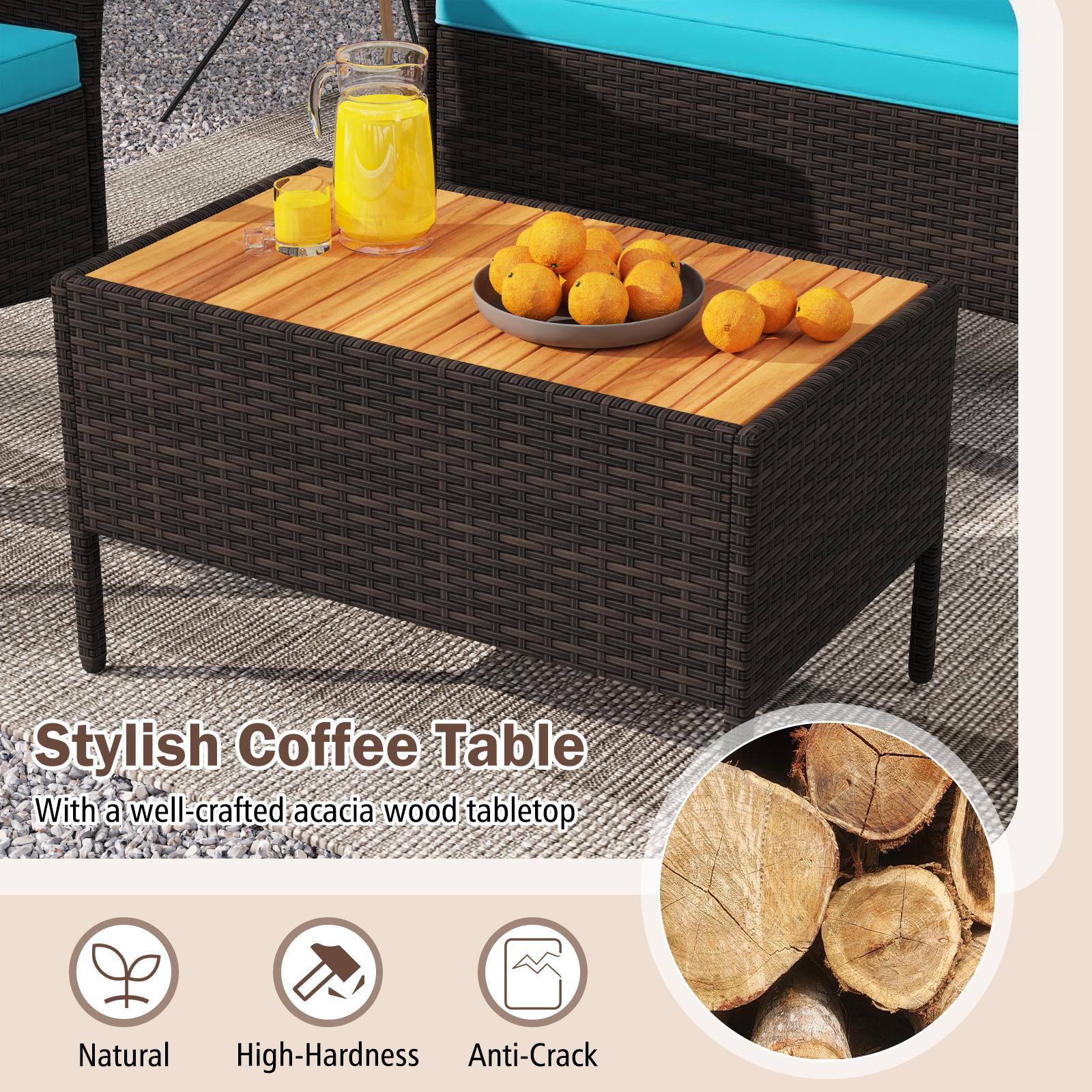Stylish Coffee Table  
With a well-crafted acacia wood tabletop  
Natural  
High-Hardness  
Anti-Crack
