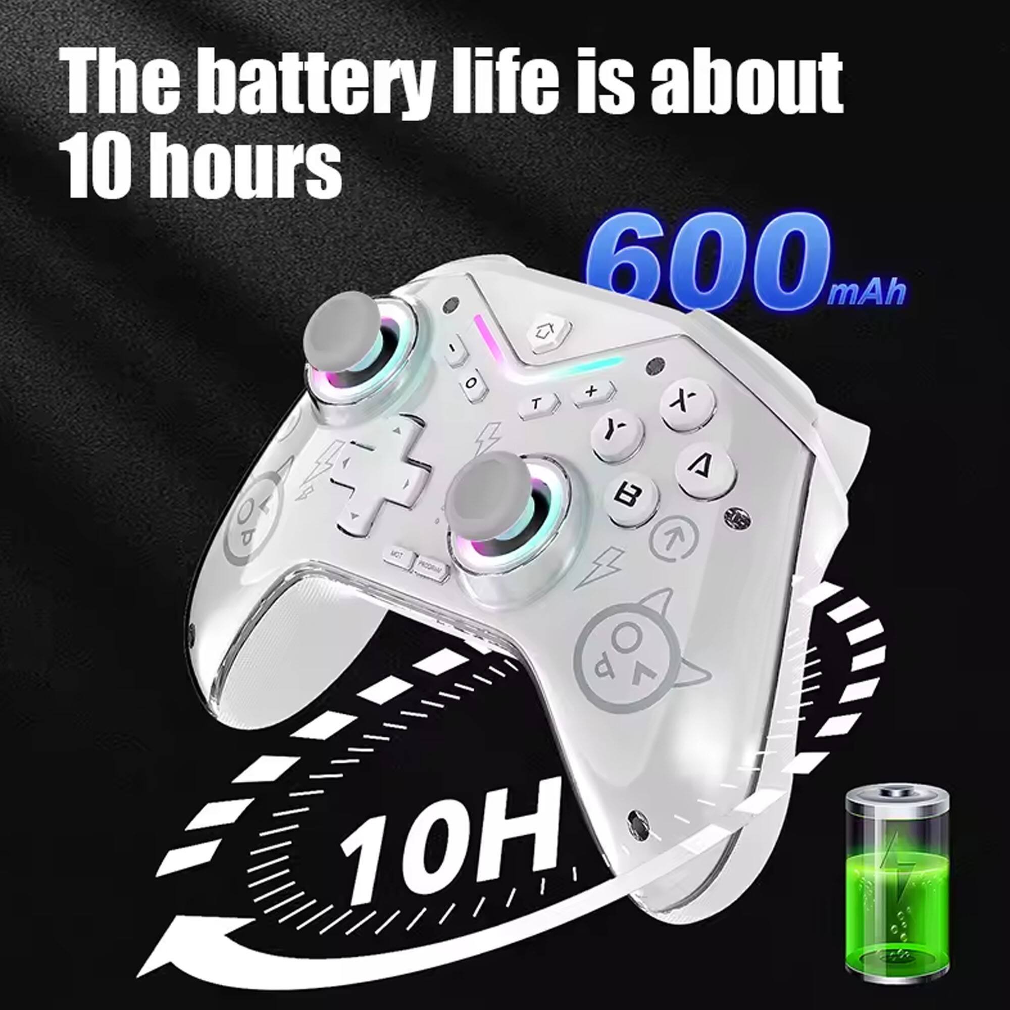 The battery life is about 10 hours.  
600 mAh