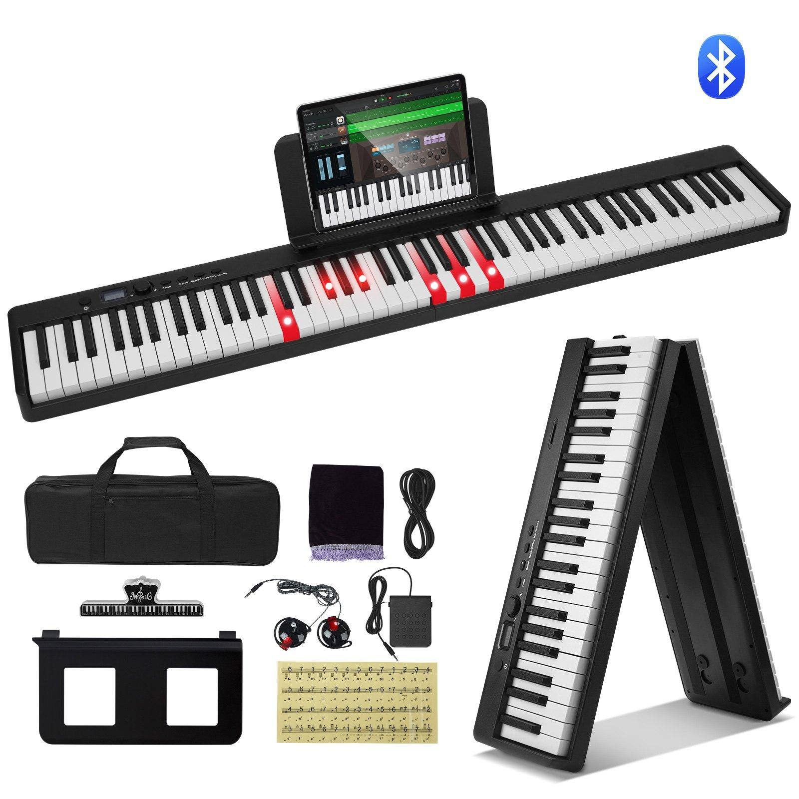 Front. Glintex - Key Folding Keyboard Piano, 88-Key Portable Digital Piano with Bluetooth, MIDI, Sustain Pedal and Bag.