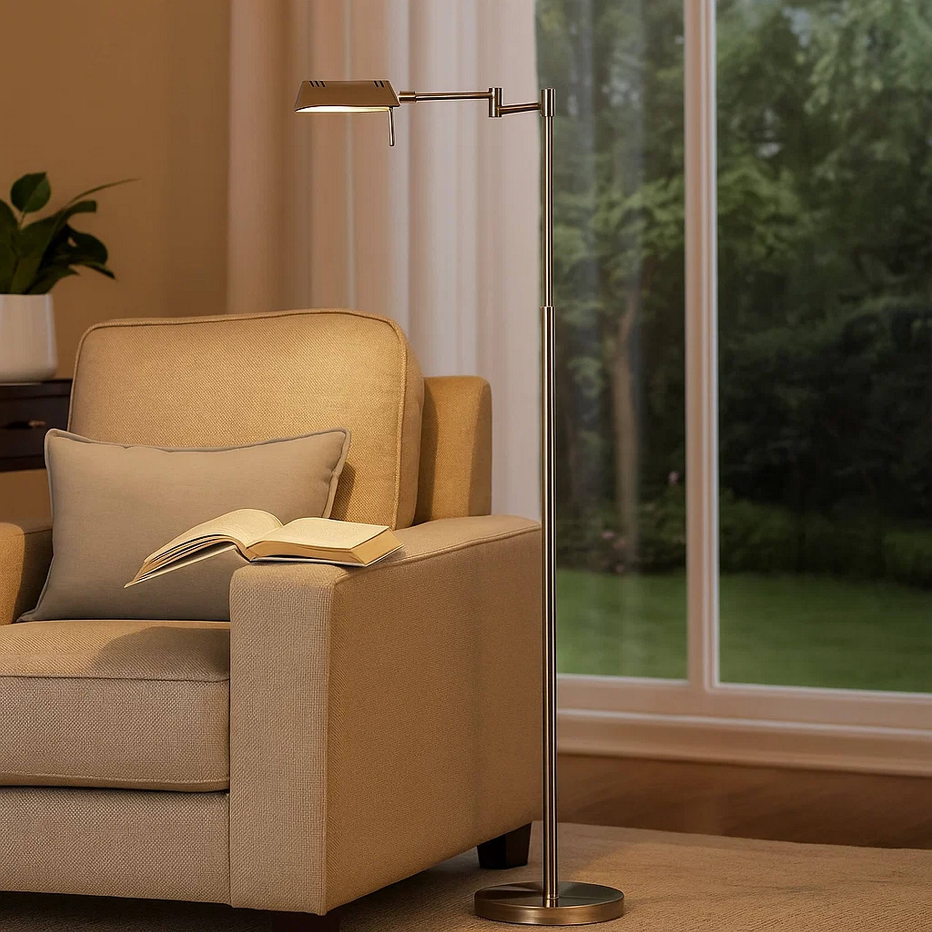 Alt View 2. Manhattan Lane - 10W LED Adjustable Metal Floor Lamp with Swing Arm, Chrome.